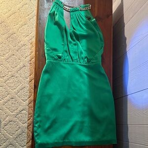 Sexy satin Green Dress with Chain Detail
